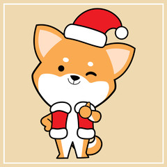 Cute Kawaii Hand Drawn Icon Emoji Shiba Inu Dog Character Illustration With Christmas Costume - 16