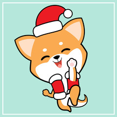 Cute Kawaii Hand Drawn Icon Emoji Shiba Inu Dog Character Illustration With Christmas Costume - 21