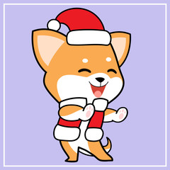 Cute Kawaii Hand Drawn Icon Emoji Shiba Inu Dog Character Illustration With Christmas Costume - 22