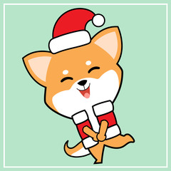 Cute Kawaii Hand Drawn Icon Emoji Shiba Inu Dog Character Illustration With Christmas Costume - 23