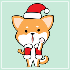 Cute Kawaii Hand Drawn Icon Emoji Shiba Inu Dog Character Illustration With Christmas Costume - 25