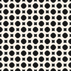 Abstract minimalist geometric background. Black and white seamless pattern with simple geometrical shapes, circles and rounded squares. Modern monochrome texture. Repeat design for decor, prints, web