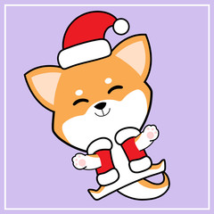 Cute Kawaii Hand Drawn Icon Emoji Shiba Inu Dog Character Illustration With Christmas Costume - 31