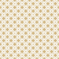 Golden abstract geometric seamless pattern in oriental style. Luxury vector background. Simple graphic floral ornament. White and gold texture with diamond shapes, stars, rhombuses, grid, repeat tiles