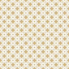 Golden abstract geometric seamless pattern in oriental style. Luxury vector background. Simple graphic floral ornament. White and gold texture with diamond shapes, stars, rhombuses, grid, repeat tiles