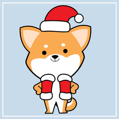 Cute Kawaii Hand Drawn Icon Emoji Shiba Inu Dog Character Illustration With Christmas Costume - 33