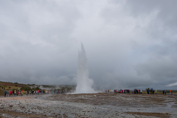 Strokkur geysir eruption, Golden Circle, Iceland. September 2019