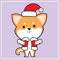 Cute Kawaii Hand Drawn Icon Emoji Shiba Inu Dog Character Illustration With Christmas Costume - 1