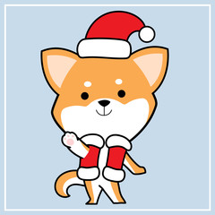 Cute Kawaii Hand Drawn Icon Emoji Shiba Inu Dog Character Illustration With Christmas Costume - 2