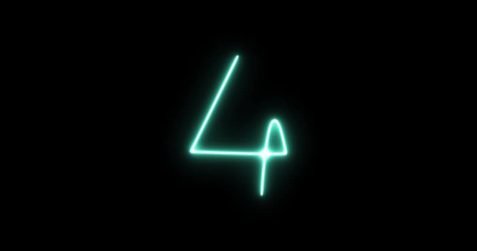 Blue neon tube folded in the form of number 4 on transparent background