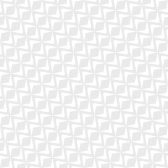 Vector diagonal geometric seamless pattern with diamond shapes, mesh, lattice, rhombuses, wavy lines. Subtle white and light gray ornament texture. Abstract background. Art deco style. Repeat design