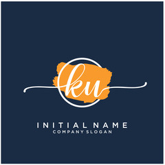 KU Initial handwriting logo design with brush circle. Logo for fashion,photography, wedding, beauty, business