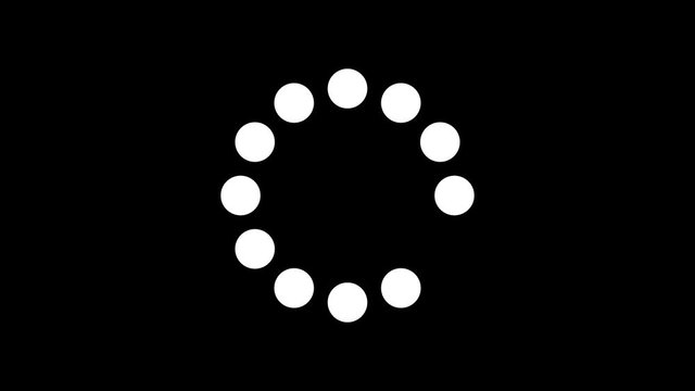 Loading circle icon on black background animation with alpha matte.