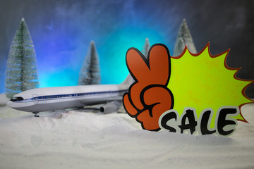 Merry Christmas and Happy new years travel concept background for winter trip on wood background , Travel with airplane top view with copy space.