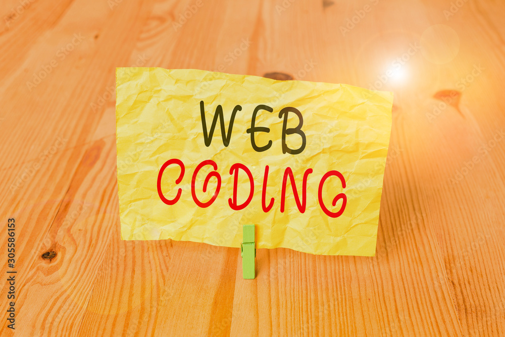 Poster conceptual hand writing showing web coding. concept meaning work involved in developing a web site f