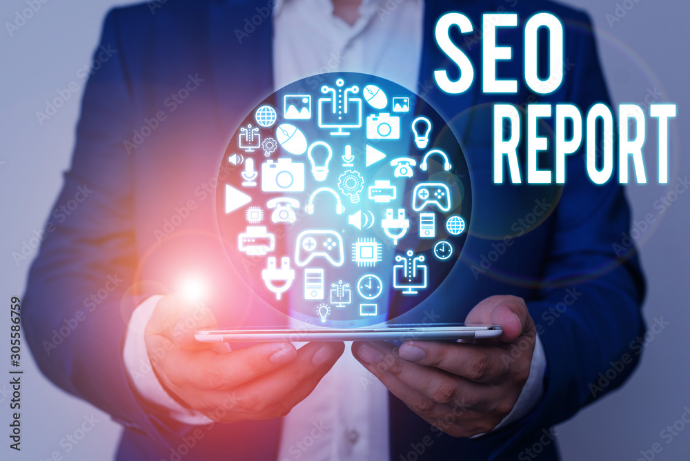 Poster writing note showing seo report. business concept for notifying on how website is performing in sear