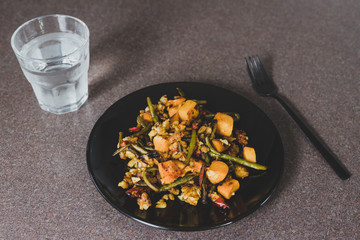 healthy plant-based recipes, sauteed mediterranean veggies with dismantled hash brown
