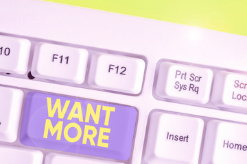 Conceptual hand writing showing Want More. Concept meaning Not having enough of something bigger...