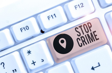 Conceptual hand writing showing Stop Crime. Concept meaning the effort or attempt to reduce and...