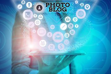 Conceptual hand writing showing Photo Blog. Concept meaning form of photo sharing and publishing in...
