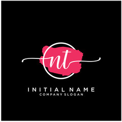 NT Initial handwriting logo design with brush circle. Logo for fashion,photography, wedding, beauty, business
