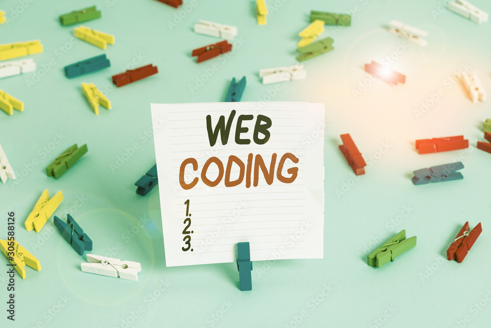Poster word writing text web coding. business photo showcasing work involved in developing a web site for t
