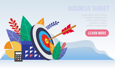 illustration of a business target with an arrow hit the center aim. Business strategies that are right on target. Web design templates for business solution strategies graphic element.