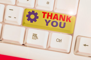 Writing note showing Thank You. Business concept for replaying on something good or greetings with...