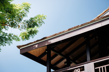 Lanna style house with big trees, clear sky