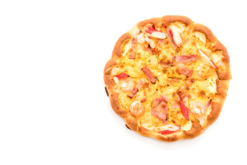 hawaiian seafood pizza isolated on white background