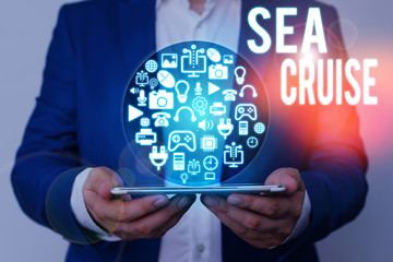 Writing note showing Sea Cruise. Business concept for a voyage on a ship or boat taken for pleasure or as a vacation