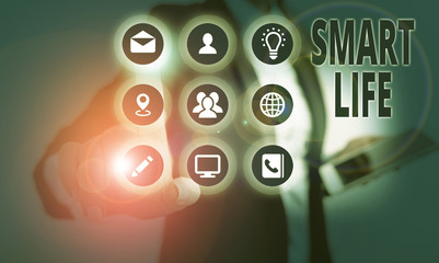 Conceptual hand writing showing Smart Life. Concept meaning approach conceptualized from a frame of...