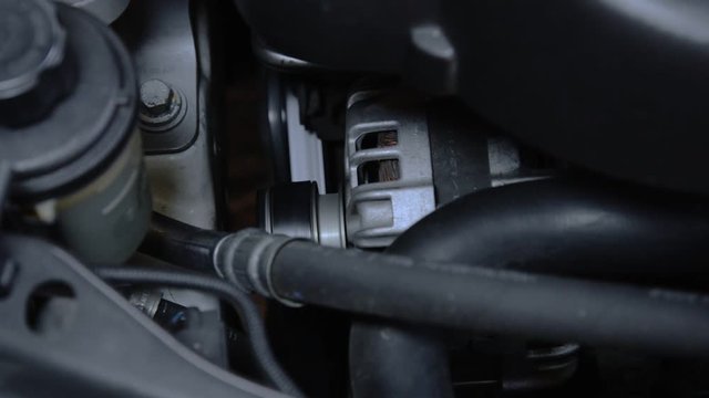 Car alternator of diesel engine is in revolution on idle speed
