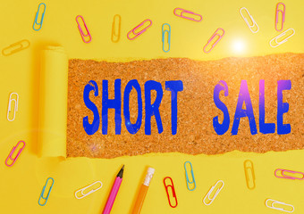 Conceptual hand writing showing Short Sale. Concept meaning Home that is offered at a price that is...
