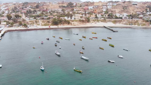 Yachts, Boats, Marina, Pier, Pacific Ocean, port city Coquimbo Chile aerial view