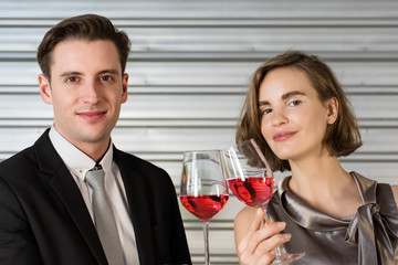 A couple is enjoying a romantic party.