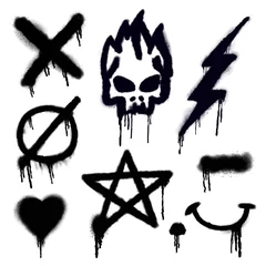 Foto op Plexiglas Spray Paint Vector Elements isolated on White Background, fire skull, heart, star, thunder and smily shape Lines  Ink blots set, Street style. © TWINS DESIGN STUDIO