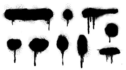 Spray Paint Vector Elements isolated on White Background, Lines and Drips Black ink splatters, Ink blots set, Street style. - obrazy, fototapety, plakaty