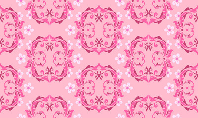 Wallpaper floral pattern, leaf flower on soft pink background.