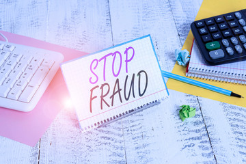 Text sign showing Stop Fraud. Business photo text campaign advices showing to watch out thier money...