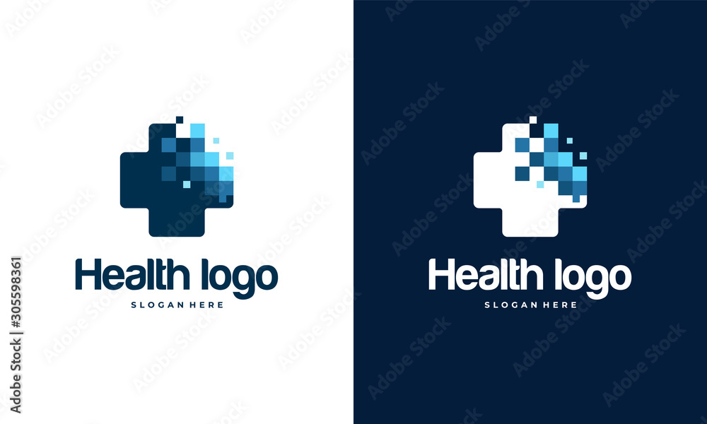 Wall mural pixel health logo designs template, medical logo in modern style vector, technology logo template