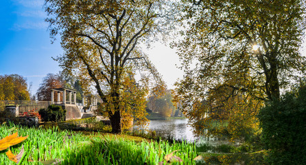 goldener Herbst, Schlosspark Putbus auf Rügen - obrazy, fototapety, plakaty