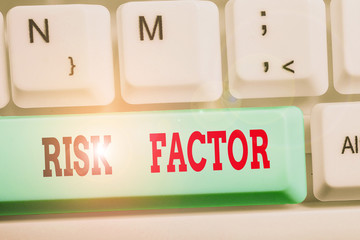 Word writing text Risk Factor. Business photo showcasing a condition behavior or other factor that increases danger