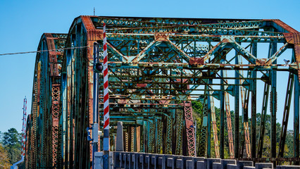 Rusted old trestle bridge on the pearl River in Louisiana 