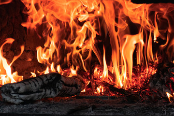 fire in fireplace