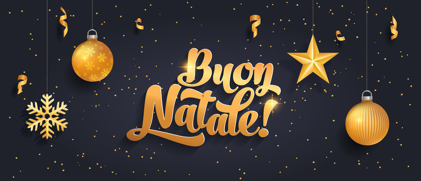 Buon Natale - Merry Christmas black background illustration in Italian language