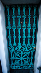 New Orleans wrought iron door in blue. 