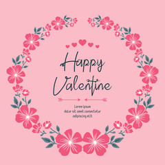 Fototapeta na wymiar Card of happy valentine day, with ornament of pink wreath frame. Vector