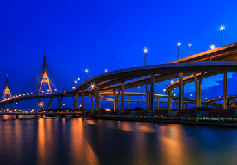 Fototapeta na wymiar Bhumiphol Bridge known as Industrial Ring Road Bridge, Bangkok, Thailand
