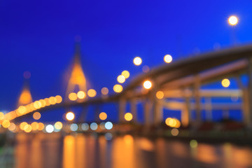Bokeh Background of Bhumiphol Bridge known as Industrial Ring Road Bridge, Bangkok, Thailand